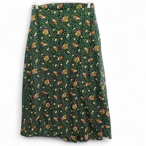 Y2K FREE PEOPLE GREEN MULTI COLOR FLORAL PRINT COTTAGECORE MIDI SKIRT SIZE 9/10
